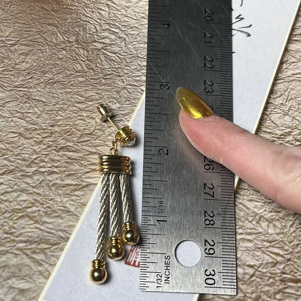 Vintage 90s Two-Tone Silver and Gold CZ Dangle Earrings